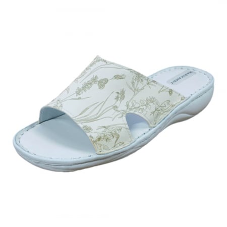 Papuci femei din piele naturală - Papuci femei piele naturala 705 crem gravat