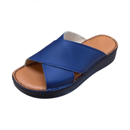 Papuci femei din piele naturală - Papuci femei piele naturala 955 albastru