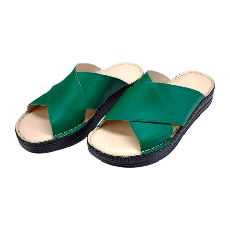 Papuci femei din piele naturală - Papuci femei piele naturala 955 verde