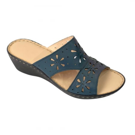 Papuci femei din piele naturală - Papuci femei piele talpa ortopedica 5202 albastru