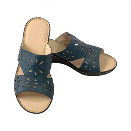 Papuci femei piele talpa ortopedica 5202 albastru [1]