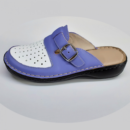 Saboti  Dama din piele hand made - Papuci medicali lila mov albi