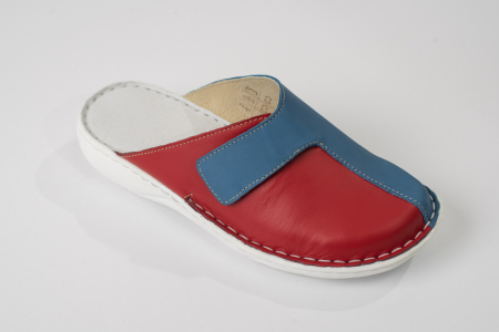 Saboti  Dama din piele hand made - Papuci medicinali dama rosu si albastru