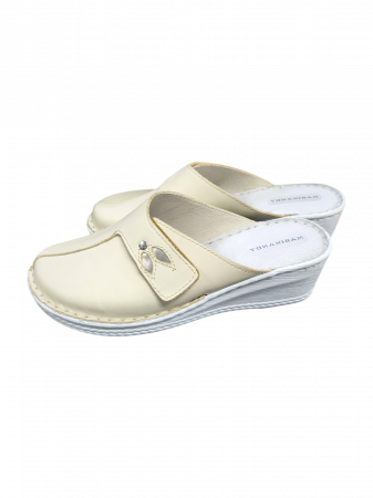 Saboti  Dama din piele hand made - Saboti dama piele cu talpa ortopedica 6014-crem