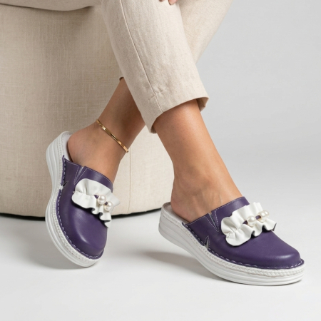 Saboti Dama din Piele Hand Made - Saboti dama piele naturala-4505 mov