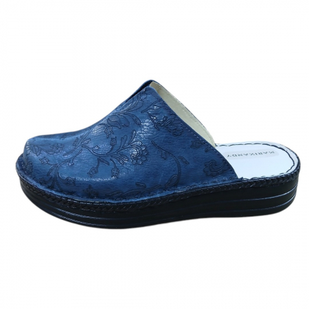 Saboti femei piele naturala 4006 albastru gravat [1]