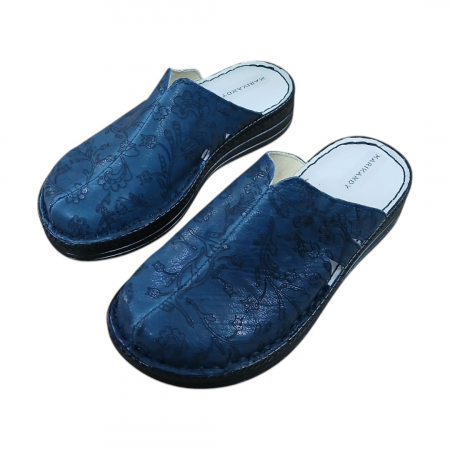 Saboti femei piele naturala 4006 albastru gravat [2]