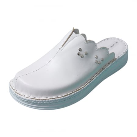 Saboti  Dama din piele hand made - Saboti femei piele naturala 4062 alb