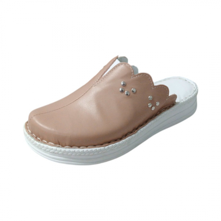 Saboti  Dama din piele hand made - Saboti femei piele naturala 4062 pudra