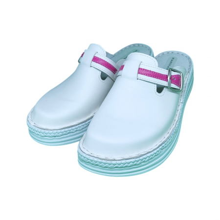 Saboti femei piele naturala 4080 alb-fucsia [1]