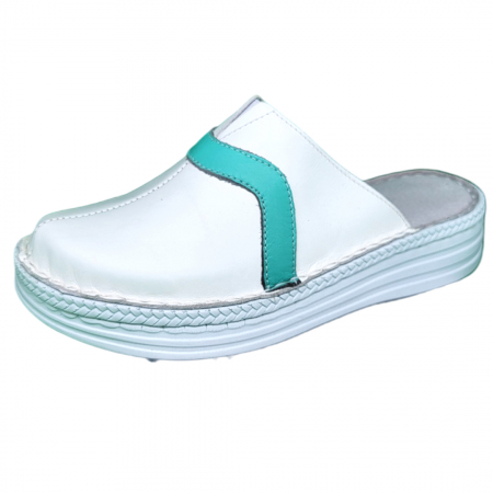 Saboti  Dama din piele hand made - Saboti femei piele naturala 4306 alb-turcoaz