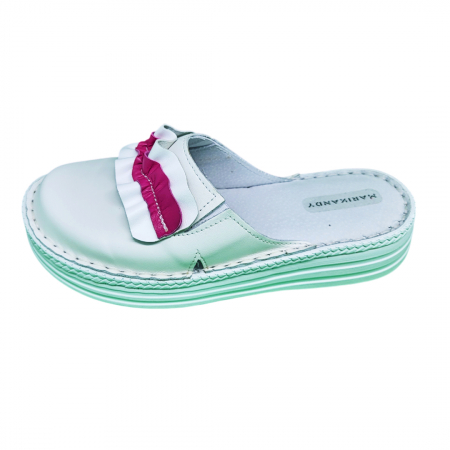 Saboti  Dama din piele hand made - Saboti femei piele naturala 4500 alb-fucsia