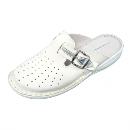 Saboti  Dama din piele hand made - Saboti femei piele naturala 7008 alb-argintiu