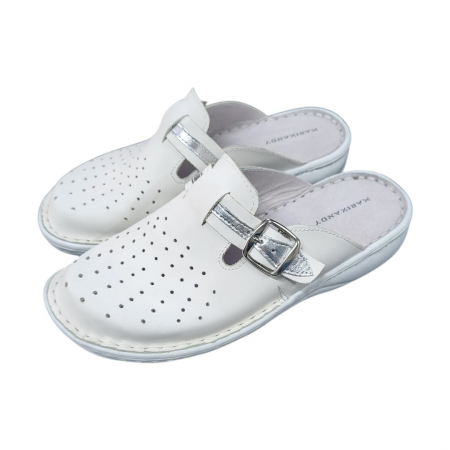 Saboti femei piele naturala 7008 alb-argintiu [2]