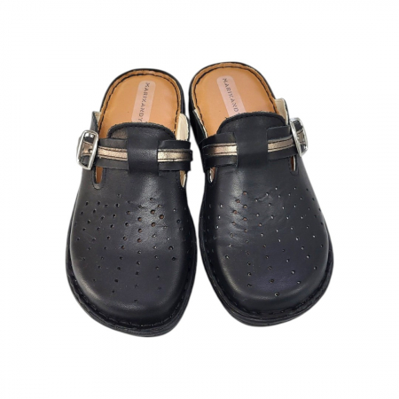 Saboti femei piele naturala 7008 negru-argintiu [2]