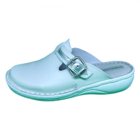 Saboti  Dama din piele hand made - Saboti femei piele naturala 7080 alb argintiu