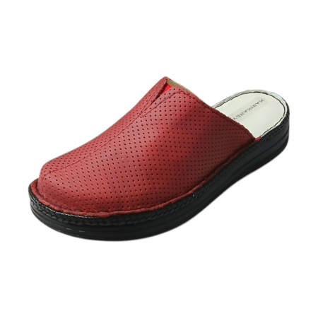 Saboti  Dama din piele hand made - Saboti femei piele perforata 7011 bordo