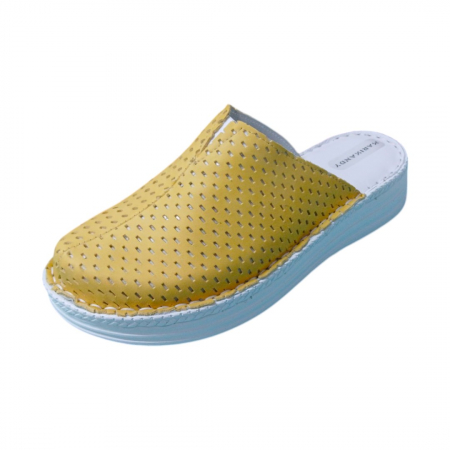 Saboti  Dama din piele hand made - Saboti femei piele perforata 7011 galben