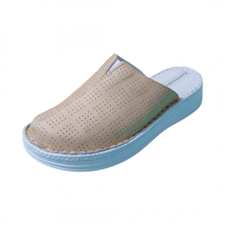 Saboti  Dama din piele hand made - Saboti femei piele perforata 7011 bej