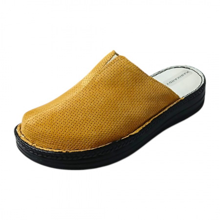 Saboti  Dama din piele hand made - Saboti femei piele perforata 7011 mustariu