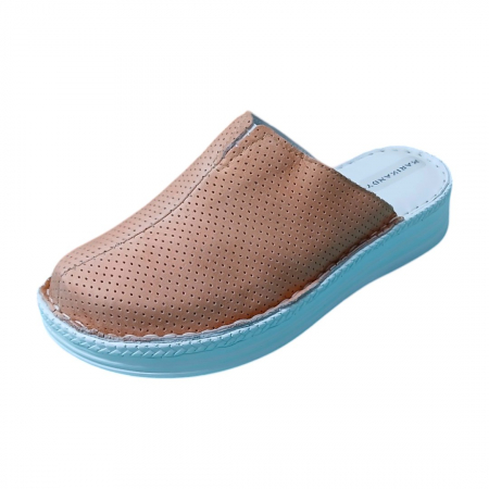 Saboti  Dama din piele hand made - Saboti femei piele perforata 7011 piersica