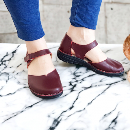 Pantofi dama din piele naturala - Sandale dama bordo piele naturala Ana