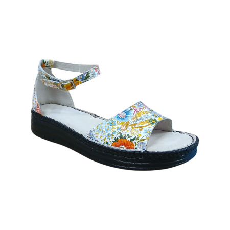 Sandale Dama din Piele Naturala - Sandale damă din piele cu baretă și imprimeu floral-Regina