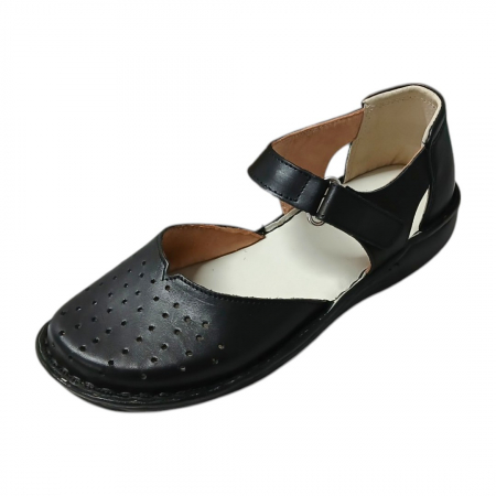 Pantofi dama din piele naturala - Sandale dama negru piele perforata Ana