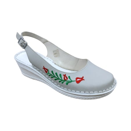 Sandale femei - Sandale femei piele naturala crem cu broderie