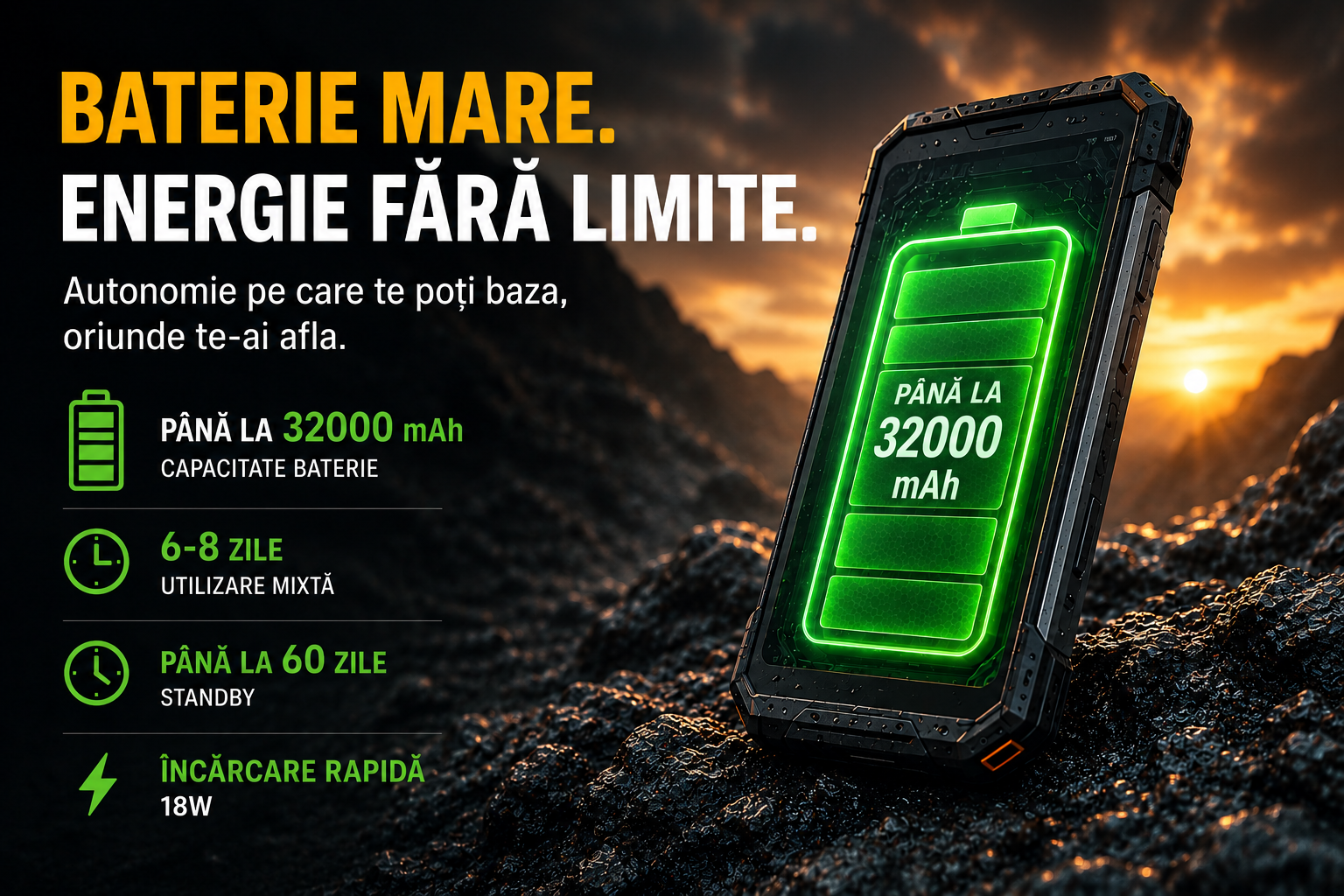 Telefon rugged cu baterie mare