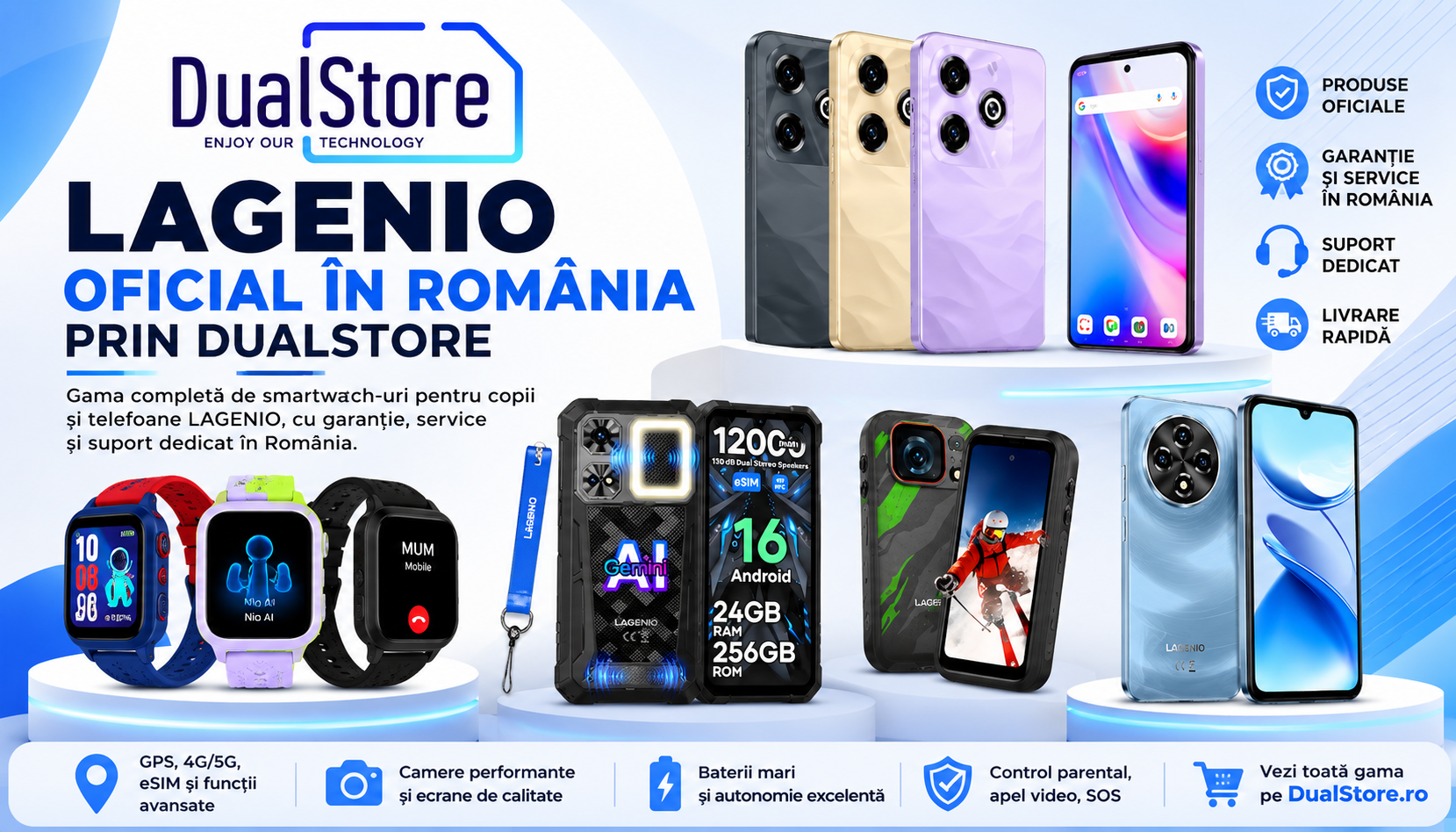 LAGENIO oficial în România prin DualStore | Ghid complet 2026: smartwatch-uri, telefoane, eSIM și GPS