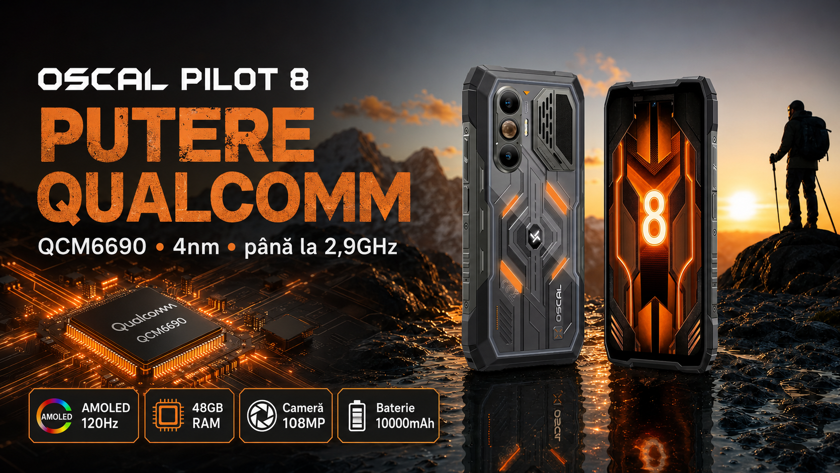 OSCAL PILOT 8 redefinește telefonul rugged: Qualcomm, AMOLED 120Hz, 48GB RAM și baterie de 10000mAh