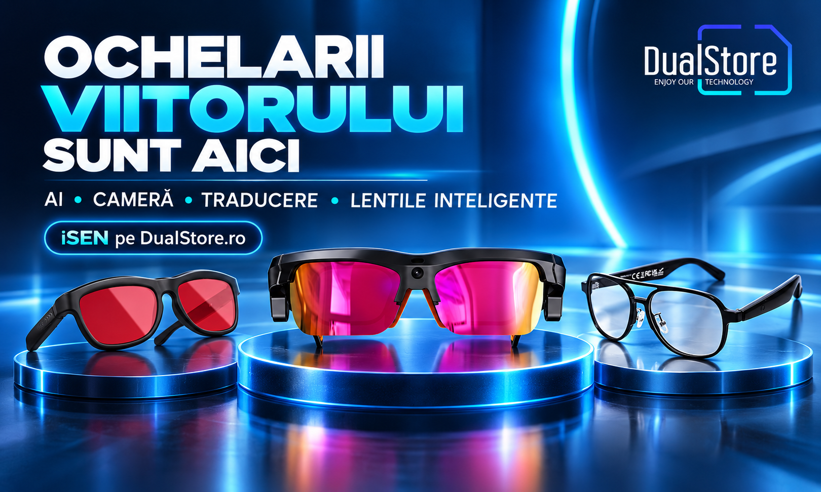 Ochelari inteligenți iSEN cu AI,  lentile cu nuanță reglabilă, cameră și traducere