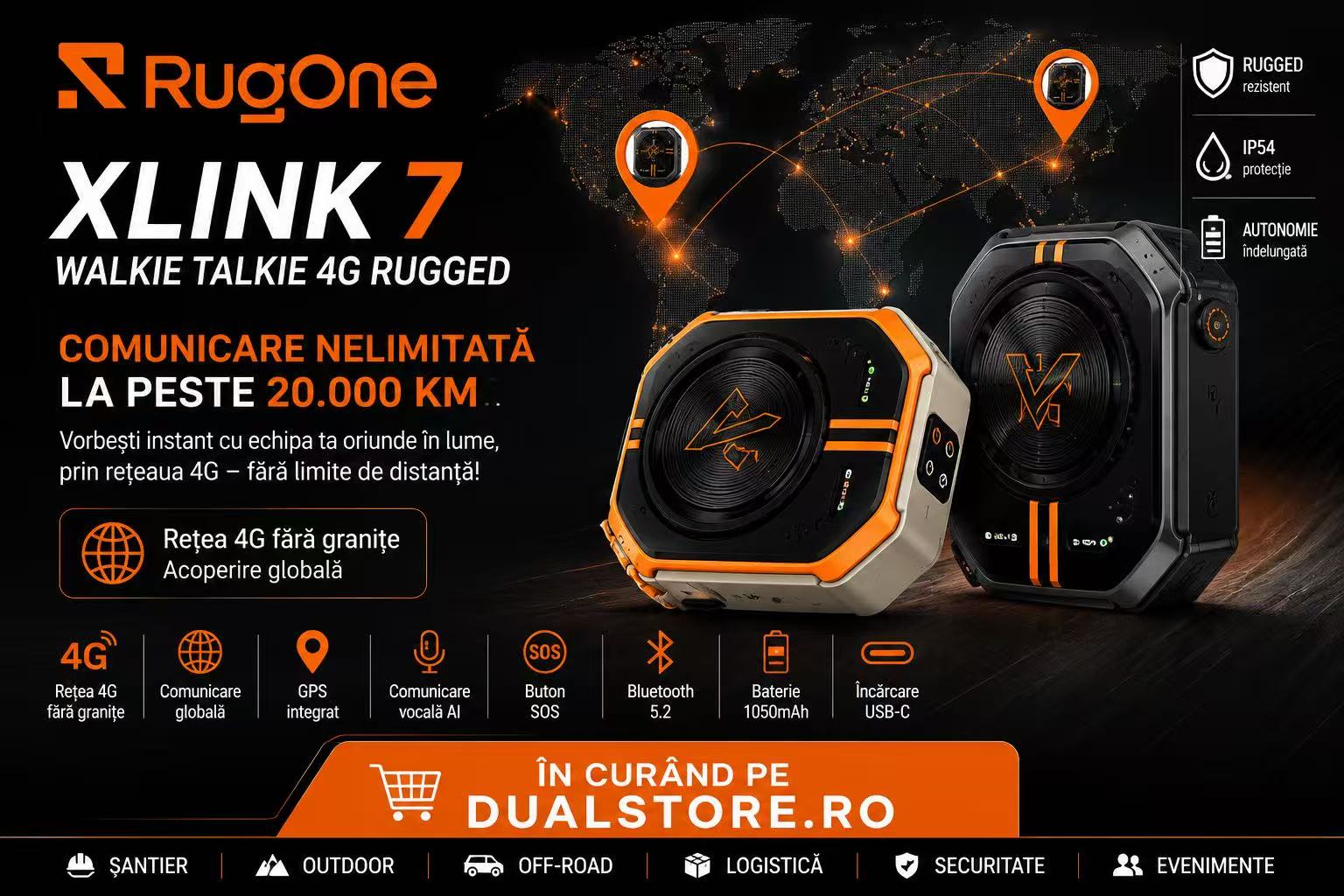 Walkie Talkie RugOne XLink 7 | Stație Radio Rugged Outdoor | DualStore