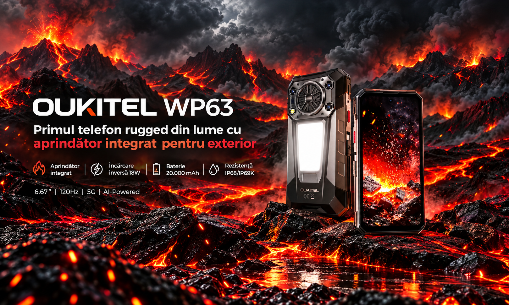 OUKITEL WP63: telefonul 5G cu aprinzător electric, baterie de 20.000mAh, eSIM și NFC