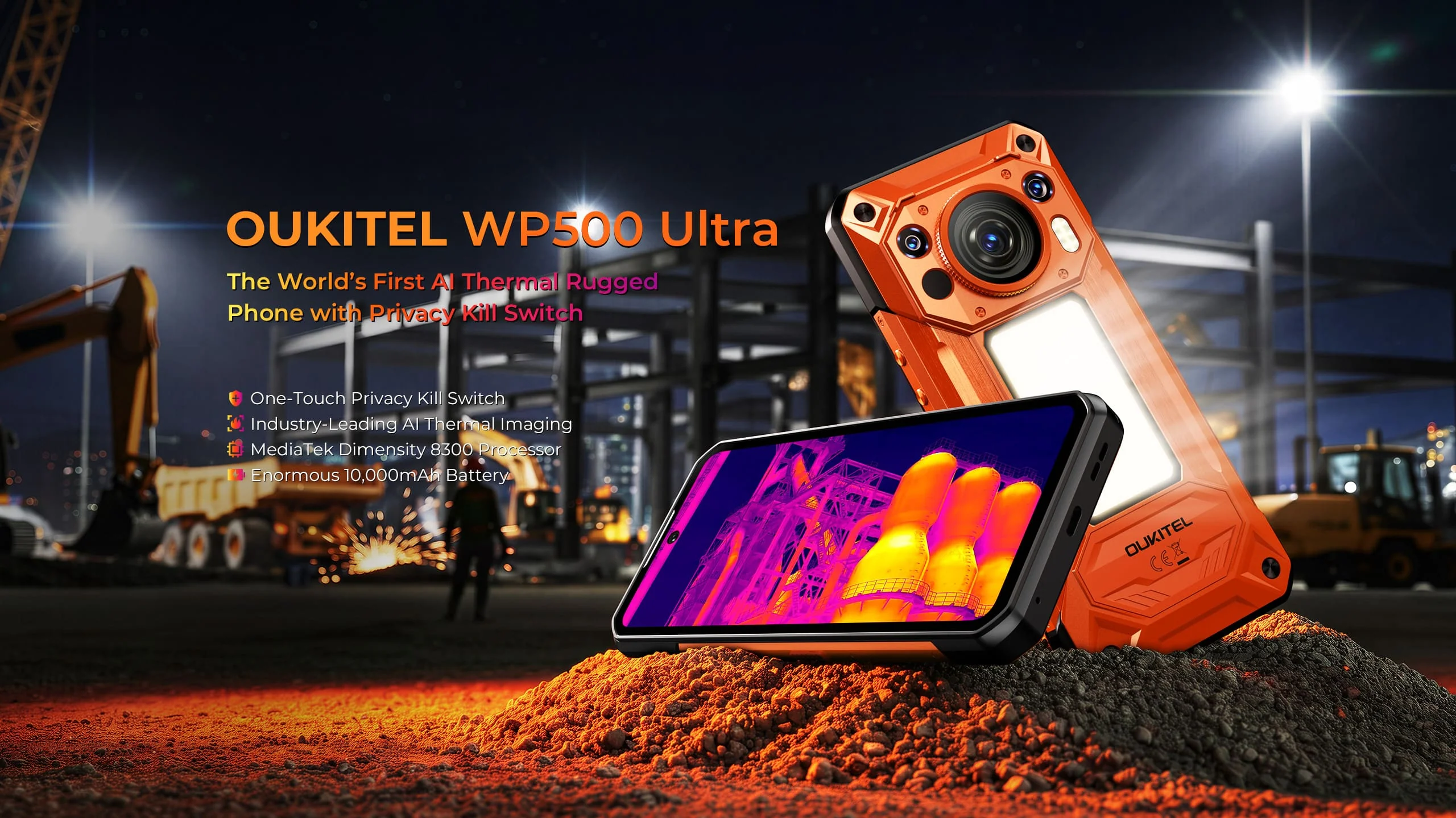 OUKITEL WP500 Ultra: monstrul 5G cu Cameră Termică AI, Night Vision, 1TB stocare și baterie de 10000mAh