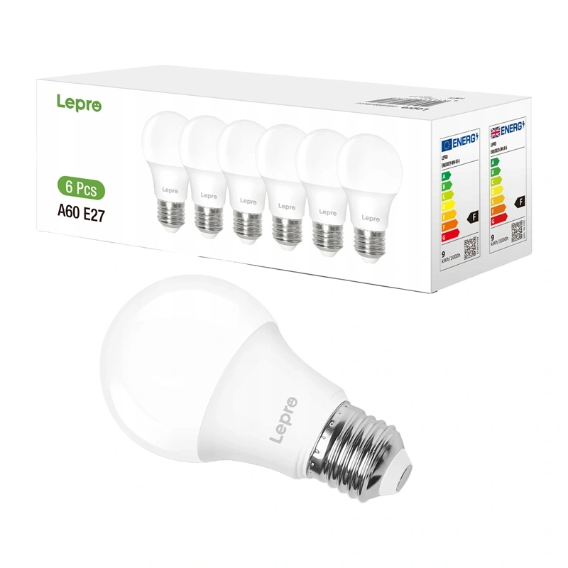 Bec LED LEPRO 100090-DW-EU-6 E27 A60 8,5 W (60 W) 806 lm 6500 K (alb rece) 180° 6 bucati [1]