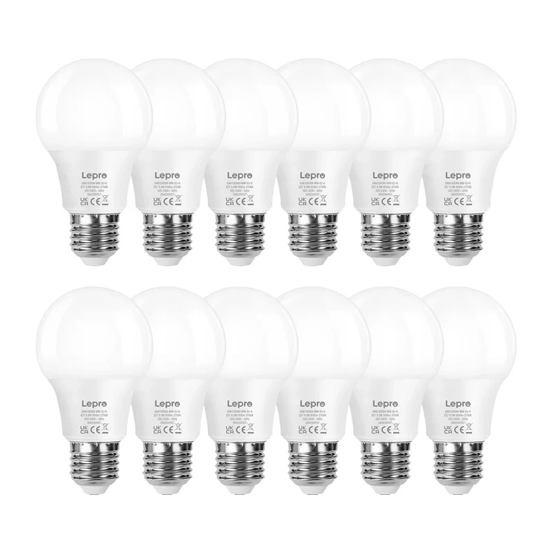 Smart Home - Bec LED LEPRO 100089-WW-EU-12, E27, A60, 8,5 W (60 W), 806 lm, 2700 K (alb cald), 180°, pachet de 12 bucati