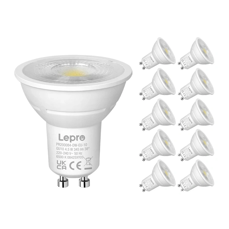 Smart Home - LEPRO 200084-DW-EU-10 Bec LED cu soclu GU10, reglabil, 4,5 W, 345 lm, 6500 K, 38°, 10 buc.