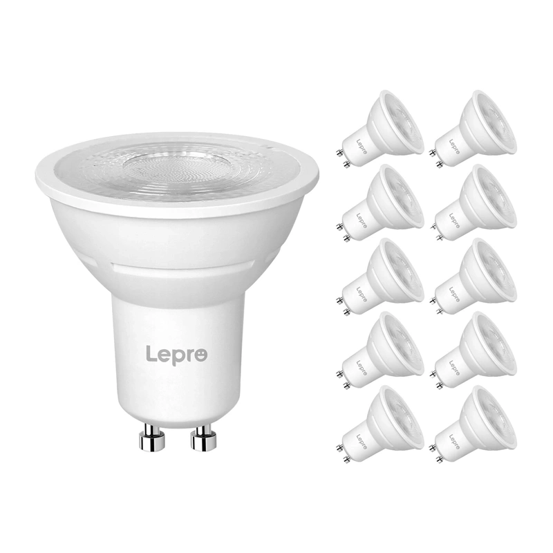Smart Home - LEPRO 200084-WW-EU-10 Bec LED cu soclu GU10, reglabil, 4,5 W, 345 lm, 2700 K, 38°, pachet de 10 bucati