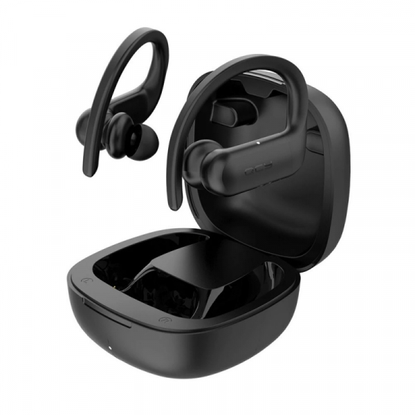 Casti bluetooth semi-in-ear QCY T6 cu cutie de incarcare si transport de 600mAh, 32 , Microfon, Bluetooth v5.0, IPX4, Negru