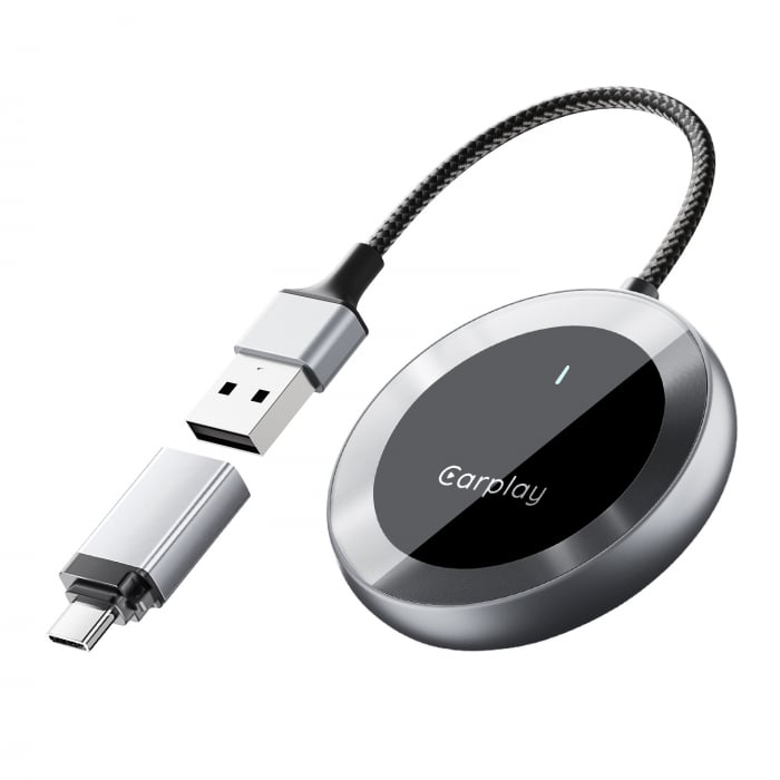 iSEN A20 Vezeték nélküli Autós Adapter Android Auto és CarPlay-hez, Fekete, USB és Type-C, Automatikus Csatlakozás, 5.8 GHz, Plug & Play [6]