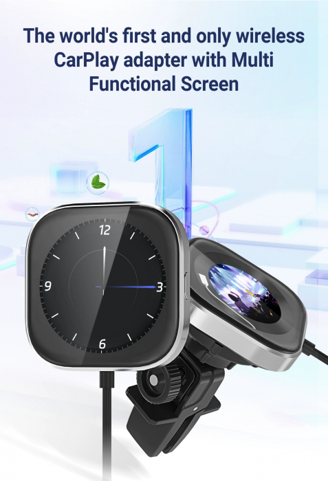 iSEN CPC1 Vezeték nélküli Autós Adapter CarPlay-hez (iOS), Fekete, 1,6 hüvelykes Kijelző Képekhez, Digitális Óra, Légfrissítő Funkció, Type-C, Automatikus Csatlakozás [3]