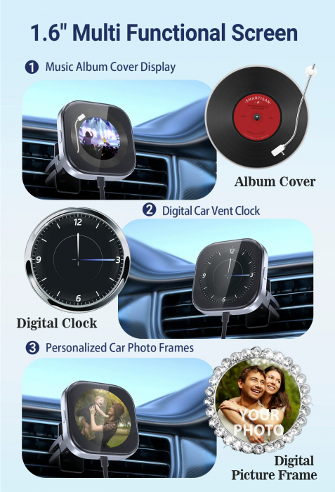 iSEN CPC1 Vezeték nélküli Autós Adapter CarPlay-hez (iOS), Fekete, 1,6 hüvelykes Kijelző Képekhez, Digitális Óra, Légfrissítő Funkció, Type-C, Automatikus Csatlakozás [10]