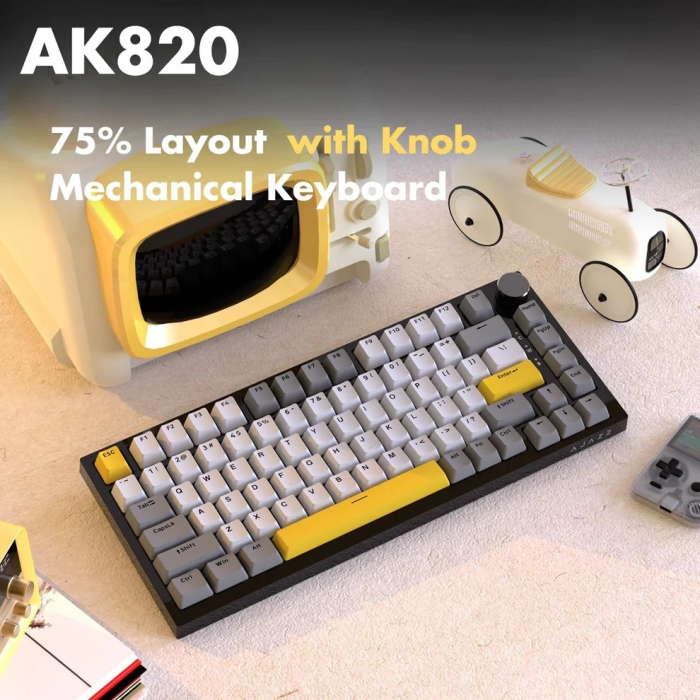 AJAZZ AK820 Mechanical Keyboard 75%, Wired, RGB, Moon Yellow Switch, Grey-White-Yellow [2]