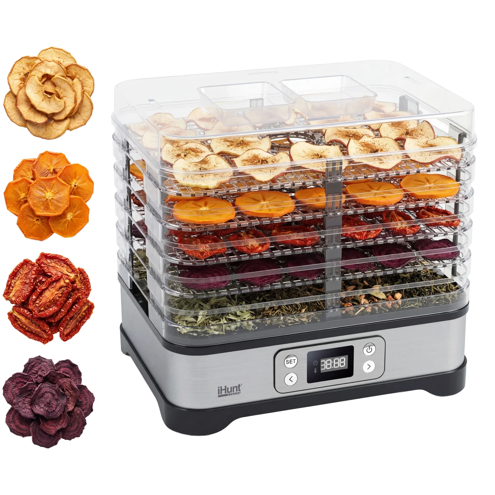 Aparat pentru Uscat Alimente iHunt Bro 3 în 1 Dehydrator, 220W, Inox Premium, Control Temperatură, Temporizator, Menținere la Cald, Oprire Automată [5]