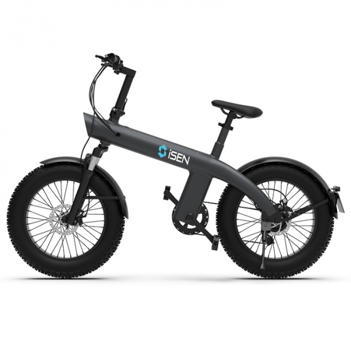 Bicicleta electrica iSEN Q3 Fat Bike Gri, 750W, 7 viteze Shimano, Rulare full electric sau asistata, 45km h, Baterie detasabila, IP54