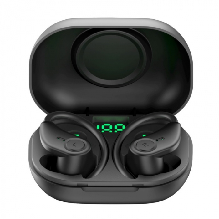 Vezeték nélküli, fülbe helyezhető fejhallgató rugalmas akasztóval Bluedio S6 TWS töltő- és hordtáskával, fekete, Bluetooth 5.1, érintésvezérlés, Type-C [2]