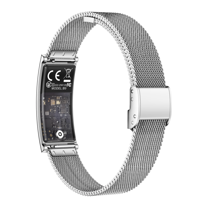 iSEN B9 Okoskarkötő, Ezüst, 0.66" OLED, Bluetooth 5.3, Pulzusmérő, SpO2, HRV, Alvásfigyelés, IPX8 [2]