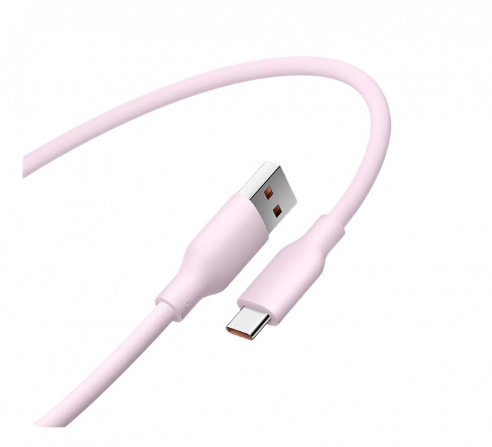 Cablu de date Xiaomi 6A USB-A la USB Type-C Roz, 2m, incarcare rapida 120W, din silicon, 480Mbps